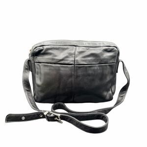 Perlina Black Leather Crossbody Shoulder Bag Adjustable Strap